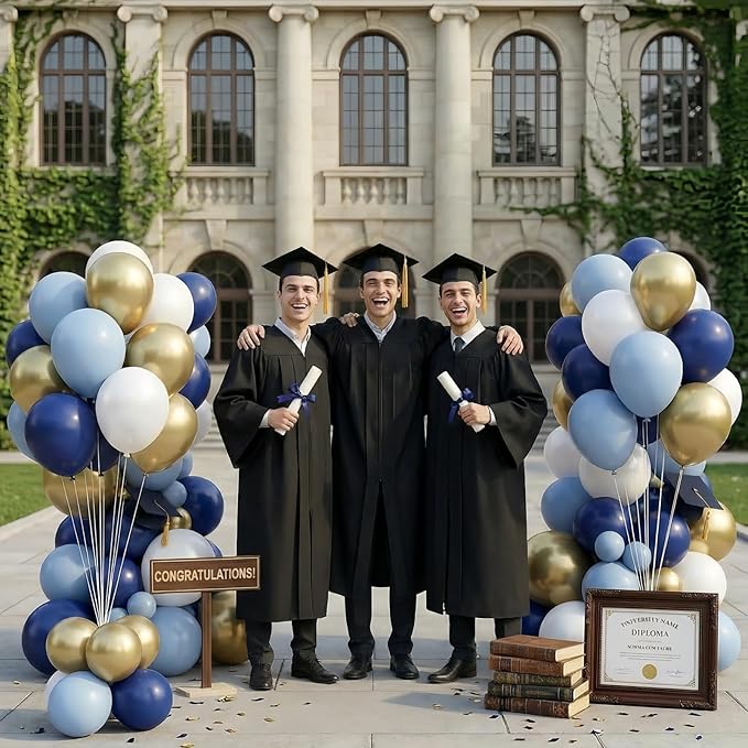 Retro Navy Blue Gold and White Balloons, 12inch Pastel Dark Light Blue White Latex Balloons with Metallic Chrome Gold Party Balloon for Boy Birthday Bridal Baby Shower Graduation Party Decorations