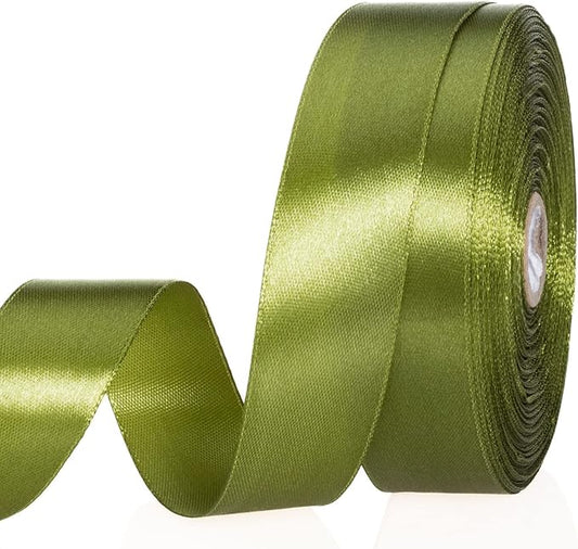 YASEO 1 Inch Moss Green Solid Satin Ribbon, 50 Yards Craft Fabric Ribbon for Gift Wrapping Floral Bouquets Wedding Party Decoration