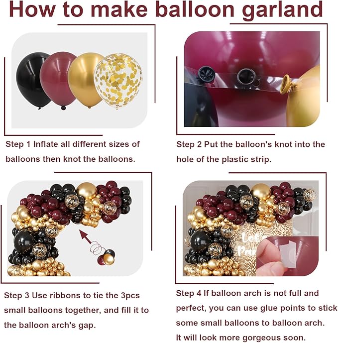 Burgundy Balloon Arch Garland Kit 164pcs Metallic Rose Gold Maroon Gold Balloons in Different Sizes for Baby Shower Valentines Day Bridal Shower Wedding Birthday Party Decorations