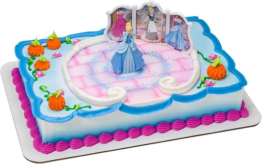 DecoSet® Disney Princess Cinderella Transforms Cake Topper, 4-Piece Birthday Cake Decorations Set with Figurine and Dress Stickers
