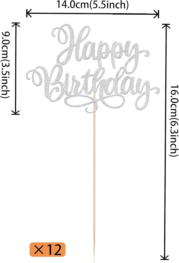12 PCS Happy Birthday Centerpieces Sticks Double Sided Glitter Birthday Party Decorations Anniversary Table Flower Centerpiece for Celebrating Birthday Party Centerpieces Supplies Silver