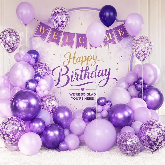 Purple Shades Balloons Garland Arch Kit-116Pcs 5"/10"/ 12" Dark Pastel Light Metallic Confetti Purple Balloons Arch Set for Wedding Birthday Baby Shower Graduation Party Decorations