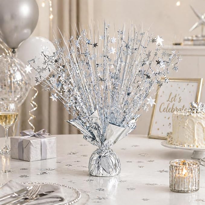 Metallic Foil Spray Centerpiece Stars for Wedding, Birthday, Anniversary, Christmas Table Decor, Holiday Festival Baby Shower Graduation Mantle Party Decorations (silver630)