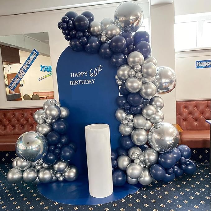 Blue and Silver Balloons Arch Garland Kit, 134pcs Navy Blue and Silver Balloons with Different Size for Birthday Party Baby Shower Graduation Class of 2026 Prom Decorations