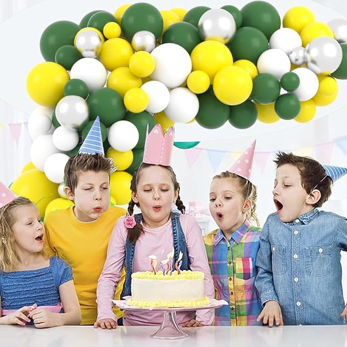 Dark Green Yellow White Silver Balloon Garland Arch Kit - Retro Green and Yellow Balloons Yellow White Balloon for Birthday Wedding Anniversary Graduation Prom Golf Tractor theme Party Decorations
