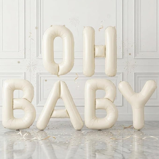 Biapian 40 Inch OH BABY Letter Balloons, Big Beige Foil Balloons, 6 Pcs Giant Alphabet Large Balloon Neutral Balloon Banner Sign for Baby Shower Birthday Gender Reveal Party Decoration