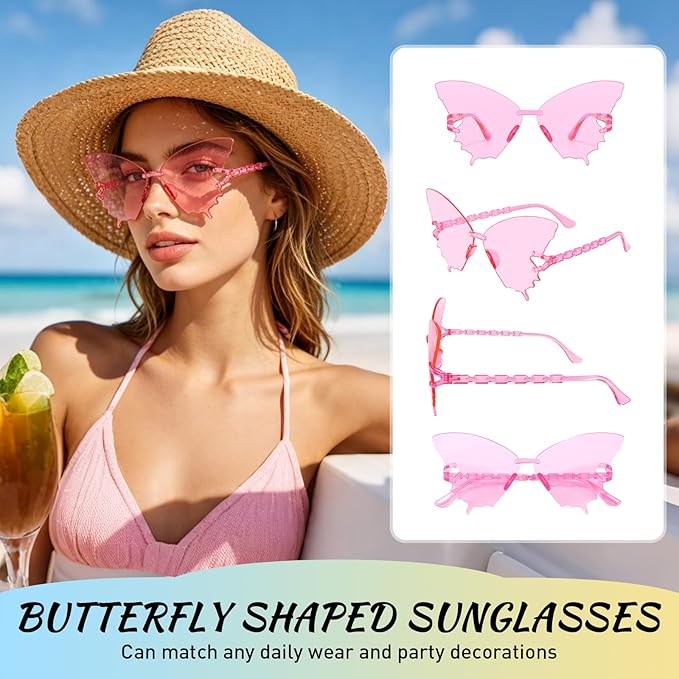 SUNOVELTIES 24/48 Pack Colored Party Glasses Bulk Butterfly Rimless Sunglasses Irregular Transparent Fun Glasses for Adult