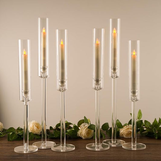 Vincidern 6-Piece Clear Acrylic Taper Candle Holder Set, Candlestick Stands for Table Centerpiece, Wedding, Party, Holiday Decor