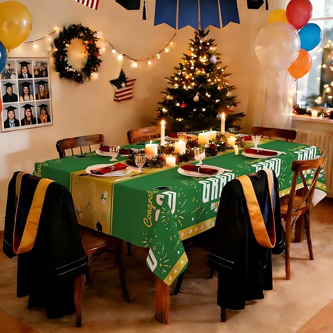 8 Pack Graduation Plastic Tablecloth 54" x 108" Disposable Table Cloths for 6 to 8 Foot Tables Cover for Class of 2026 Parties Decorations Supplies (Graduation Green Gold, Rectangle)