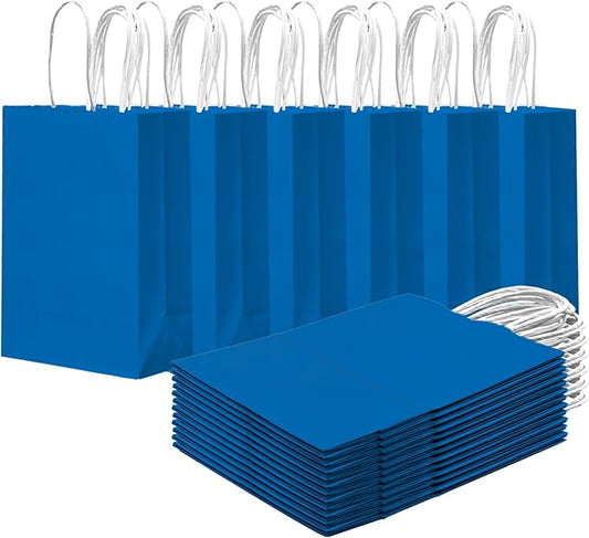 qiqee 24PCS Small Gift Bag with Handles Bulk 8.3"x6"x3" Gift Bags Cyan Bags Multiple Uses (Small Size)