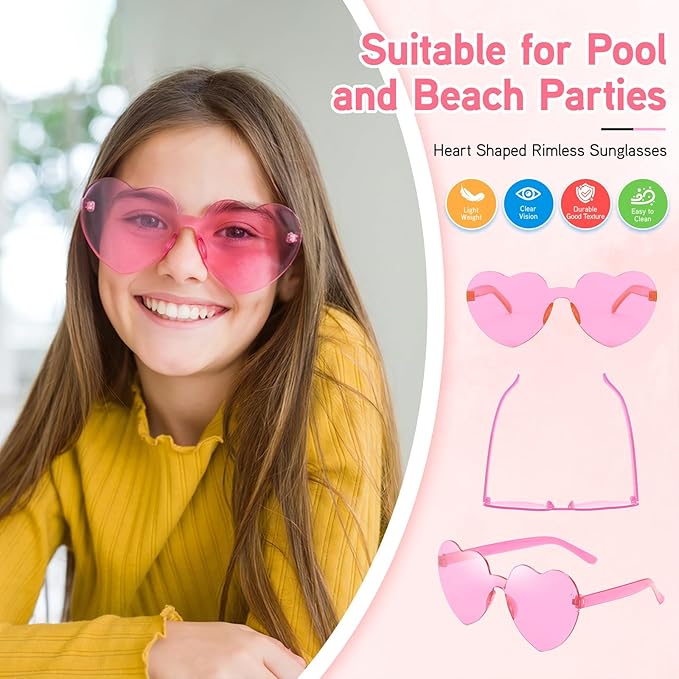 14/42 Pack Heart Sunglasses for Women, Fun Cute Rimless Transparent Candy Color Heart Glasses Party Favors
