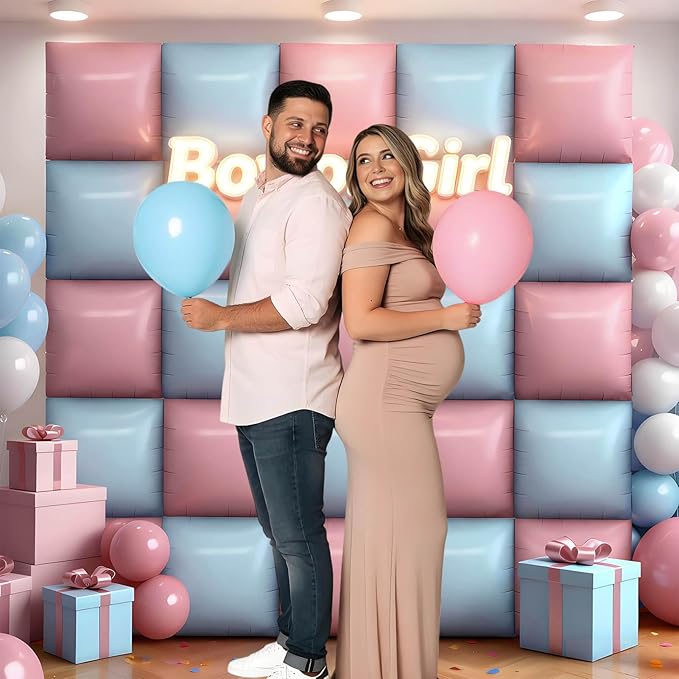 36Pcs Light Pink and Light Blue Square Foil Balloons Wall Backdrop, Double Sided Metallic Foil Balloons Tunnel Arch Garland Kit for Photo Booth Birthday Wedding Halloween Christmas Party Decorations