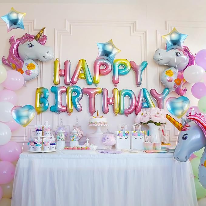 CANREVEL Happy Birthday Banner 13pcs 16 Inch Mylar Foil Letters with 6pcs Star & Heart Balloons Birthday Party Decorations for Kids and Adults - 3D Gradient