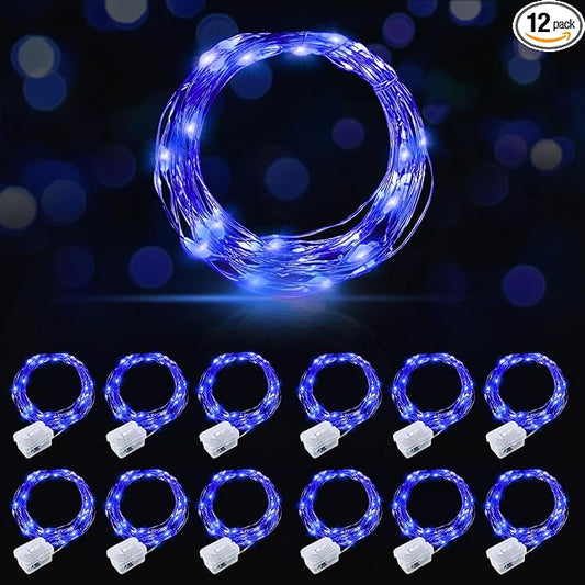 AIKEI 12 Pack LED Fairy Lights Battery Operated, String Lights Waterproof 7 Feet 20 Led Firefly Starry Lights for Wedding Party Bedroom Garden Christmas Decoration Blue
