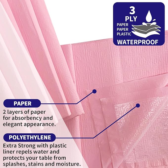 [6 Pack] Pink Square Tablecloths 54x54 Inch, Disposable Paper Table Cloth for Square and Round Tables, Waterproof 3-Ply Paper & Platic Table Cover for Party Valentine's Day Wedding