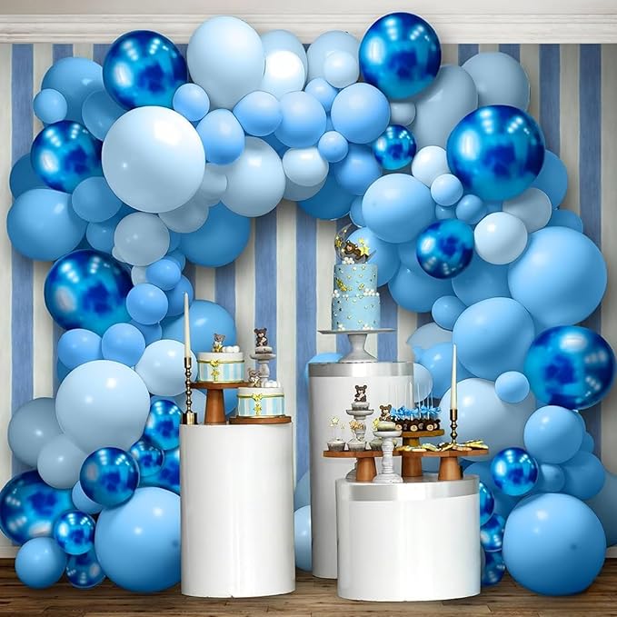 Blue Balloons Garland Arch Kit,130pcs Different Sizes Royal Blue Balloon Navy Blue Balloon Light Blue Balloons for Baby Shower Birthday Graduations Anniversary Party Decorations