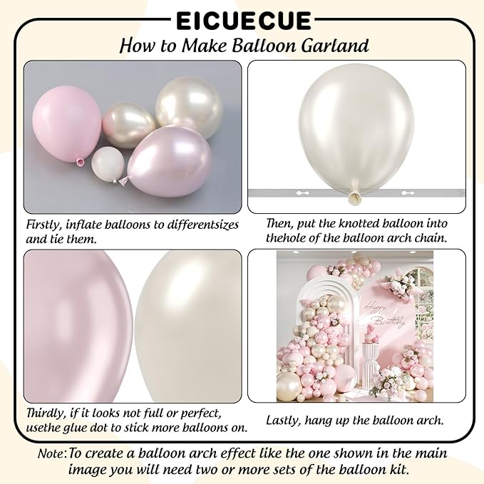 Pearl Pink White Balloon Arch Kit - 149Pcs Different Sizes Double Stuffed Pearl Pink Sand White Balloons Garland Kit for Wedding Bridal Shower Engagement Girls Birthday Party Decorations
