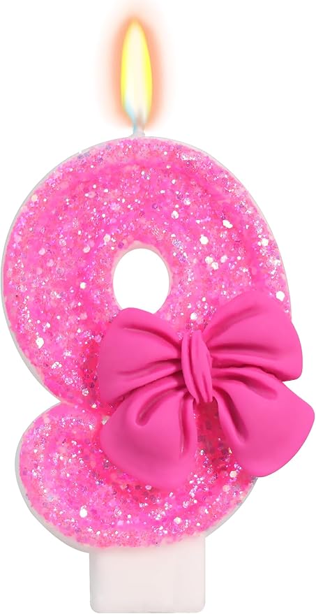 Birthday Candle for Cake, Rose Bow Number Cake Candles, 2.76 inch Number Happy Birthday Candle, Cake Topper Decoration for Birthday Party (Number 9)