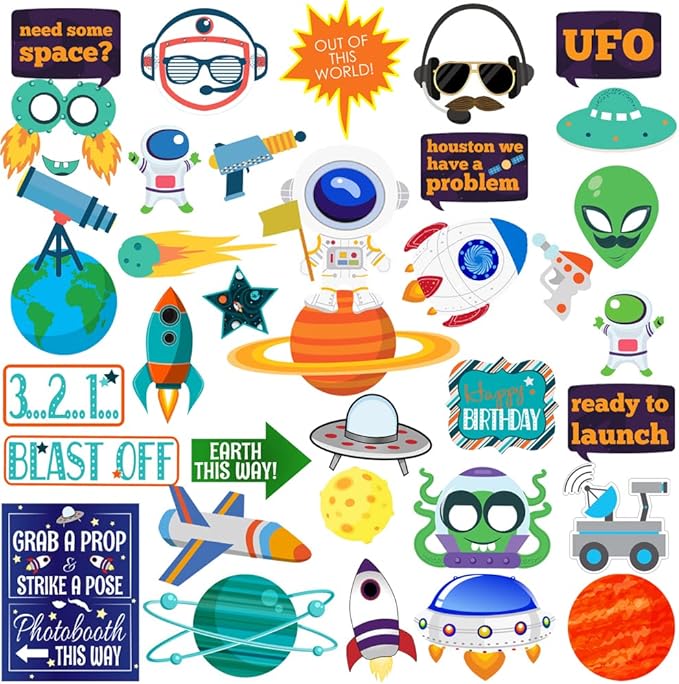 Outer Space Photo Booth Props, 41pcs Outer Space Party Decorations, Tvorvik Alien Photo Booth Props, Astronaut Birthday Decorations, Suit for Alien Birthday, Astronomy Astronaut Themed Party