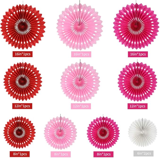 BEISHIDA Red Pink Rose Red Hanging Tissue Honeycomb Round Paper Fans Decor Kit for Birthday Girl Kid Shower Bachelorette Wedding Christmas Backdrops Anniversary Party Supplies（11 Packs）