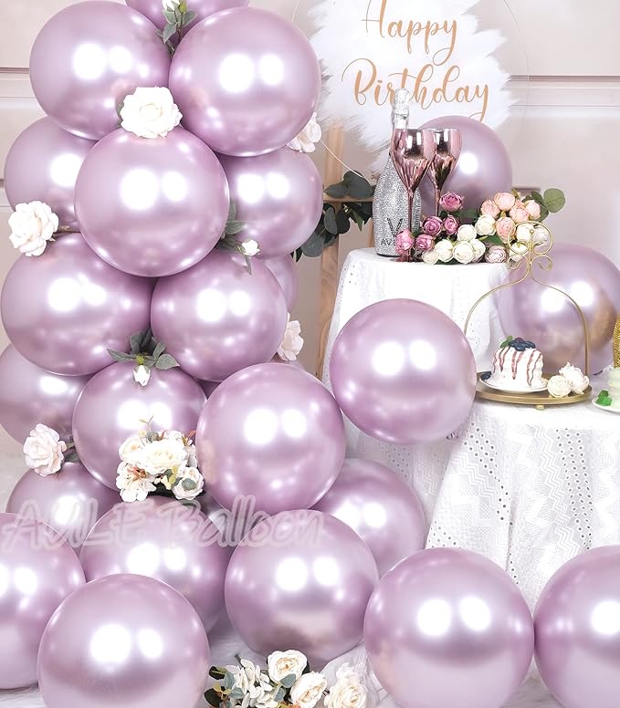 AULE Metallic Light Purple Latex Balloons 50 Pcs 12 inch Chrome Lavender Balloons Lilac Helium Balloons Happy Birthday Graduation Gender Reveal Party Decoration