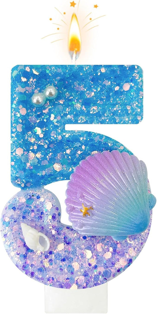 Blue and Purple Birthday Candles, 5th Birthday Cake Decoration, Cupcake Candles，Suitable for Mermaid Theme Party Cake Decoration (5)