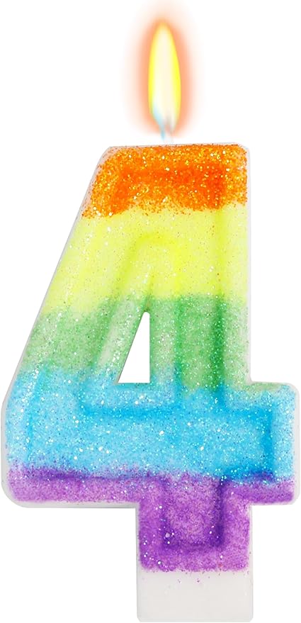 Rainbow Candles for Birthday Cakes, Rainbow Themed Cake Topper Birthday Party Decorations, 4th Number Candle (Number 4)