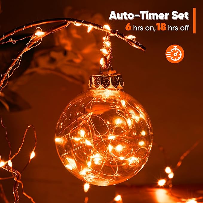 Ariceleo 2 Pack 32.8 Ft. Battery Operated Outdoor String Lights with Remote & Timer, LED Orange Fairy Lights, Waterproof Twinkle Lights for Bedroom, Dorm, Mason Jar, Wedding, Party, Christmas