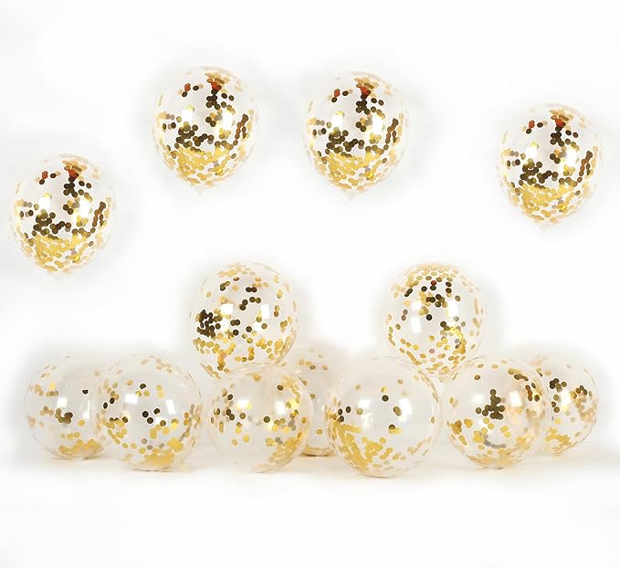 Gold Confetti Balloons, 50 Pack, 12 Inch, Clear Balloons With Gold Confetti Inside, For Wedding, Baby Shower, Engagement Party Decoration