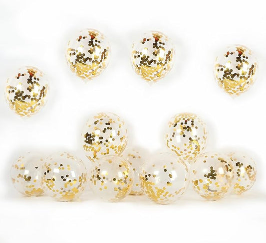 Gold Confetti Balloons, 50 Pack, 12 Inch, Clear Balloons With Gold Confetti Inside, For Wedding, Baby Shower, Engagement Party Decoration