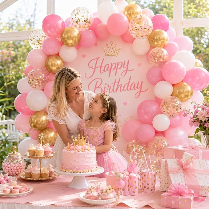 Pink and Gold Balloons 60PCS Pink White and Gold Balloon Set, 12 Inch Metallic Golden Confetti Latex Balloons for Women Girls Birthday Baby Shower Bridal Shower Wedding Princess Party Decor