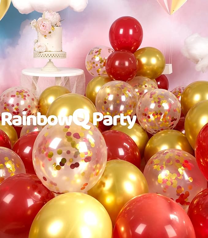 Metallic Shiny Red and Gold Balloons 12 Inch 67PCS Red Gold Confetti Balloons Latex Helium Balloon Set for Graduation Anniversary Wedding Birthday Party Decorations