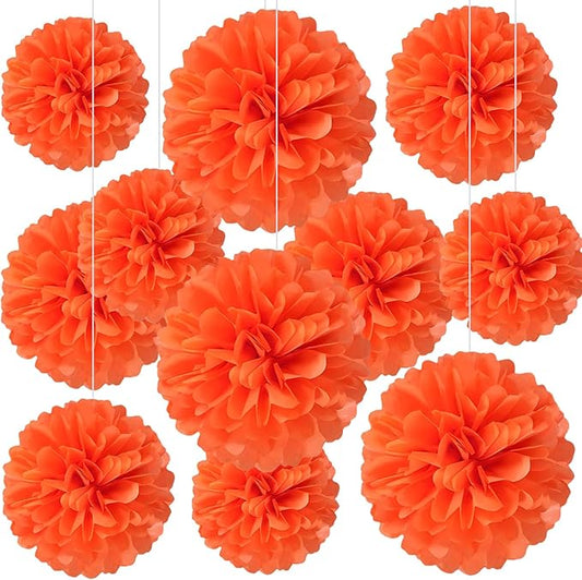 20 PCS Orange Tissue Paper Pom Poms, Tissue Pom Poms Flowers, Sizes of 6", 10", 12", 14" Hanging Paper Flower Ball for Wedding, Birthday, Halloween, Christmas, Baby Shower Party Decor