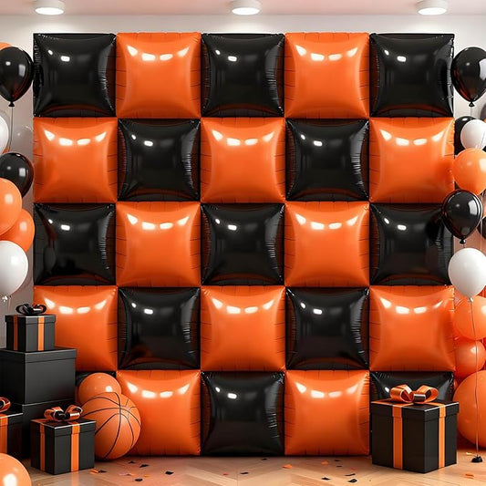 36Pcs Black and Orange Square Foil Balloons Wall Backdrop, Double Sided Metallic Foil Balloons Tunnel Arch Garland Kit for Photo Booth Birthday Wedding Halloween Christmas Party Decorations