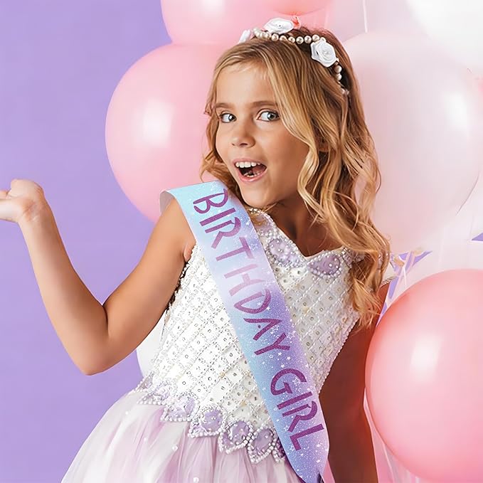 Canitor Kpop Theme Birthday Decorations Soft Satin Birthday Girl Sash for Women Dress Outfits Party Favors Accessories (star gradient+purple words)