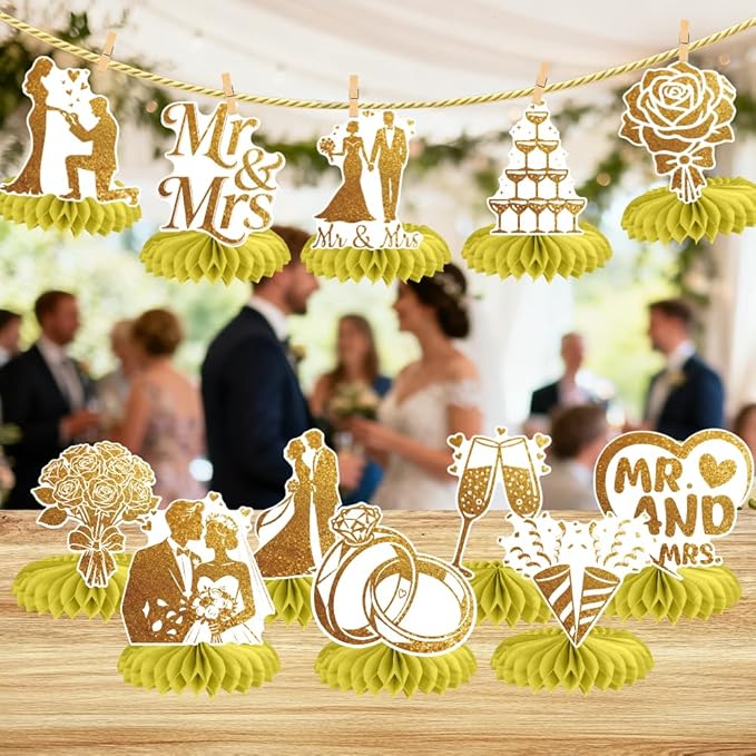 ANATTASOUL 12PCS Table Honeycomb Centerpieces Wedding Champagne Roses Birthday Party Decorations for Table, 7.48"*6.2" Honeycomb Decorations for Wedding, Christmas, Anniversary, Home Decor