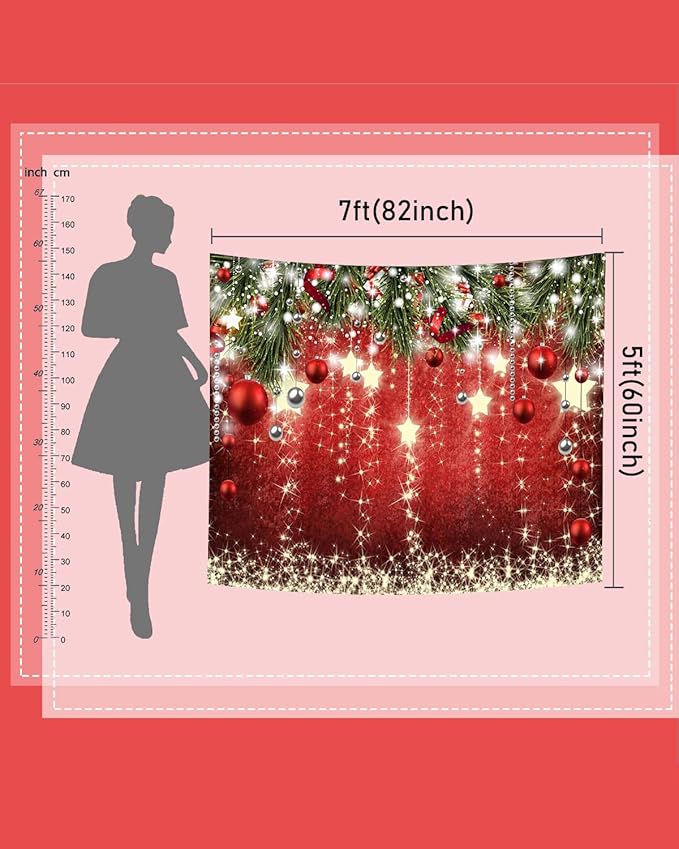 Mocsicka Christmas Backdrop Red Ball Xmas Merry Christmas Party Decorations for Family Holiday for Photography Photo Booth Props (Red, 8x6ft(96"x72"))