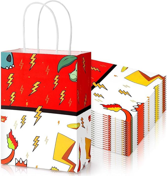 Joottuan 24 Pcs Cartoon Paper Bags Animation Party Gift Bags Red Kraft Treat Bag with Handle Birthday Party Supplies Paper Goodie Bag for Birthday Theme Supplies Baby Shower Decorations