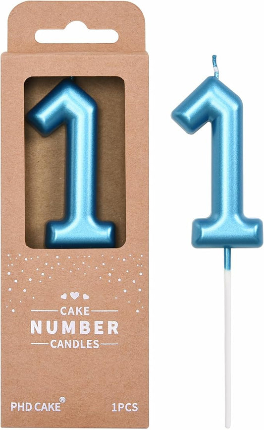 PHD CAKE 2.76 inch Classical Blue 1 Number Birthday Candles, Blue Number Candles, Cake Number Candles, Party Celebration