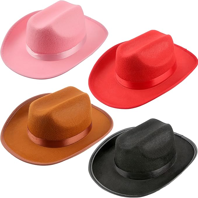4 Pack Kids Cowboy Hat Felt Western Cowboy Hat Wide Brim Cowgirl Hat for Boys Girls Cosplay Party Costume Accessory