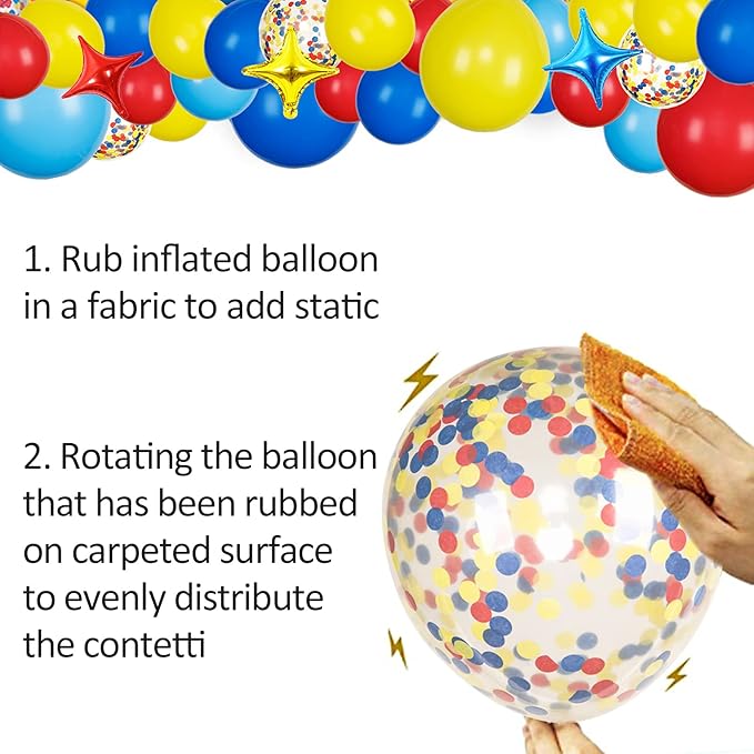 JOYYPOP Carnival Balloon Arch Kit with 123pcs Red Blue Yellow Rainbow Latex Confetti Balloons for Birthday Party Decorations
