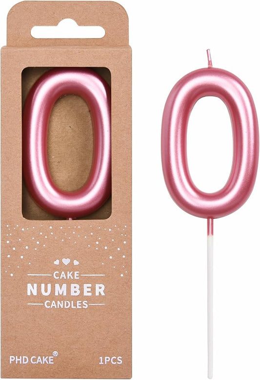 PHD CAKE 2.76 inch Classical Pink 0 Number Birthday Candles, Pink Number Candles, Cake Number Candles, Party Celebration