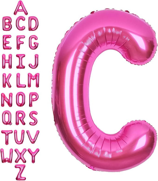 SUWEN 40 Inch Hot Pink Large C Letter Balloons Big Foil Helium Letter Balloons A-Z Jumbo Mylar Happy Birthday Party Decorations for Woman Anniversary Party Supplies