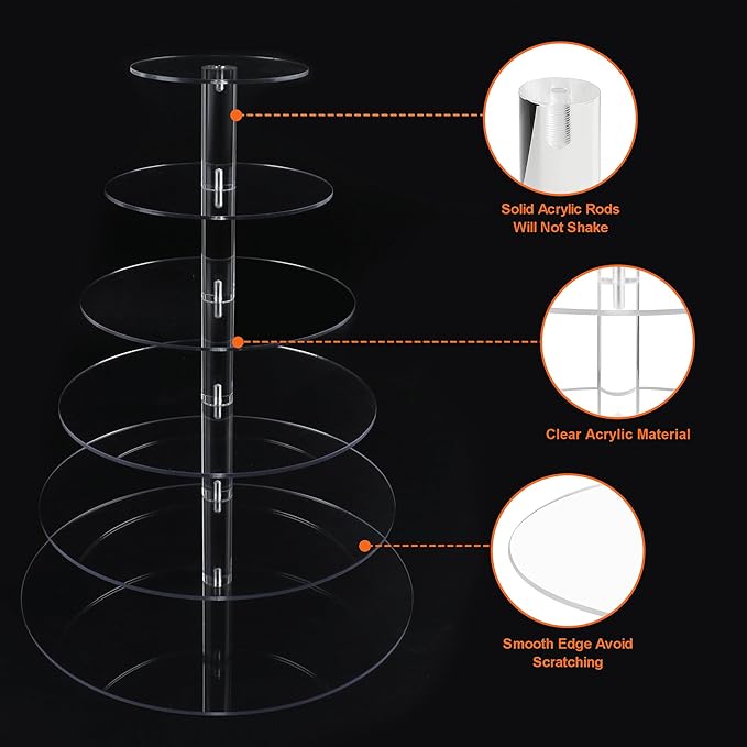 Cupcake Stand, 6 Tier Large Cupcake Stand for 50 Cupcakes, Round Tiered Cupcake Holder, Clear Acrylic Cup Cake Tower Stand, Dessert Table Display Set for Party, Wedding, Birthday, Party, Halloween