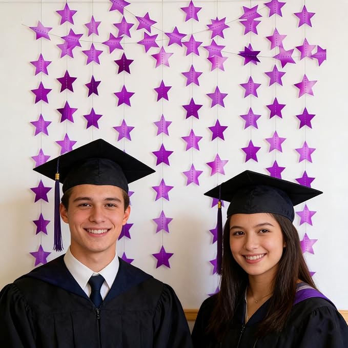 Metallic Purple Iridescent-Star-Garland 90FT – 240 Pcs Sparkling Star Streamers – Hanging Glitter Star Banner Backdrop for Birthday, Baby Shower, Wedding, Christmas Party Decorations (6 Packs)