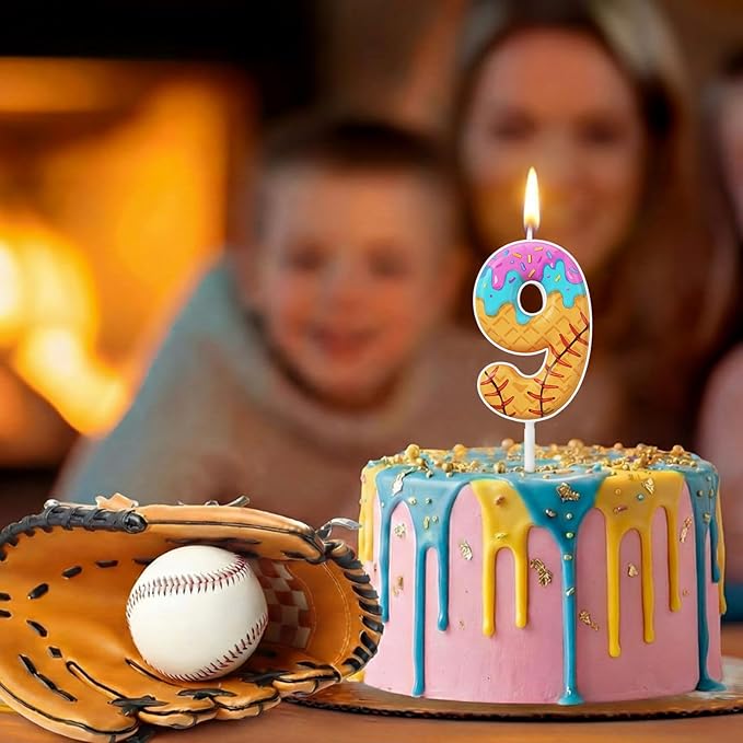 Conelist 9th Baseball Ice Cream Drip Birthday Number Candles Baseball Drip Cake Topper Candle Cupcake Topper Decoration for Sport Theme Happy Birthday Party Favors Anniversary Supplies(1 Pcs)