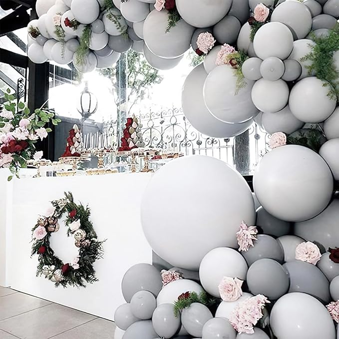 PartyWoo Grey Balloons 140pcs Different Sizes Pack of 18 12 10 5 Inch Light Pastel Pale Gray Latex Balloon Arch Kit Garland for Baby Shower Graduation Wedding Birthday Party Decorations Gray-Y76