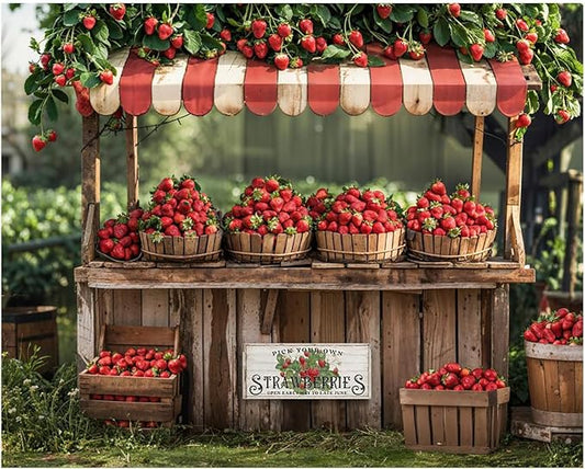 Kate 10x8ft Red Strawberry Backdrops for Photography Summer Fruit Shop Background Pick Your Own Strawberry Backgrounds Baby Birthday Party Banner Studio Backdrop