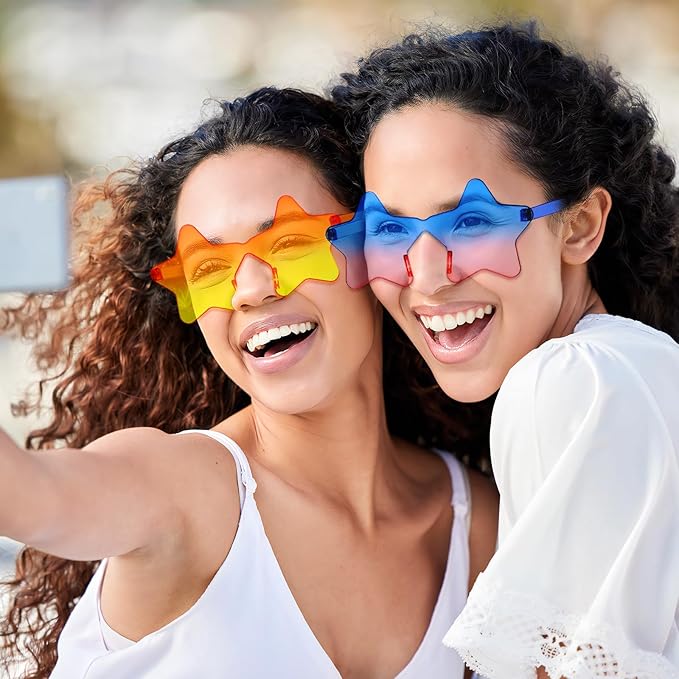 SUNOVELTIES 16/48 Star Rimless Sunglasses Irregular One Piece Colored Party Glasses Transparent Fun sunglasses for Teen Adult