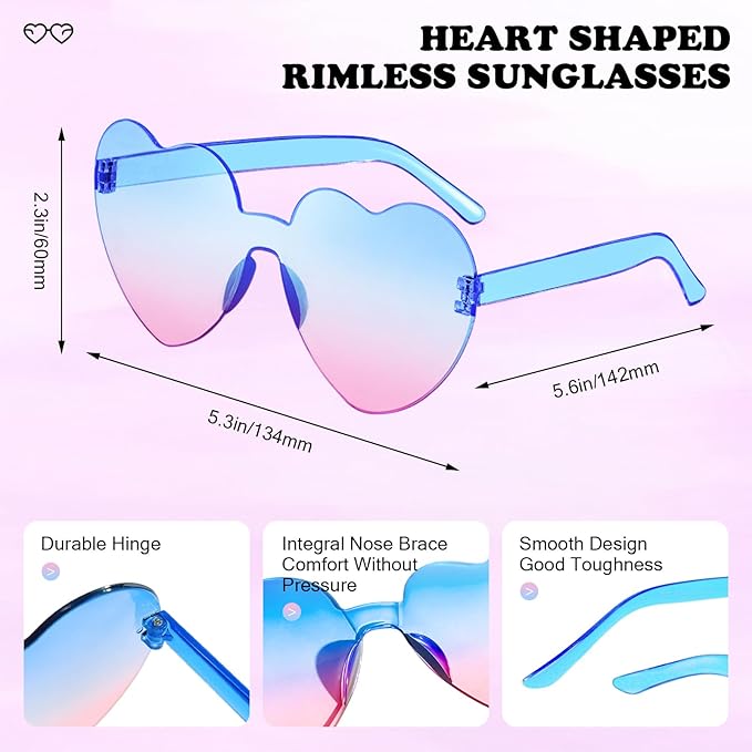 Matcheck 16 Heart Shaped Rimless Sunglasses Transparent Candy Colored Glasses Frameless Party Eyewear for Women